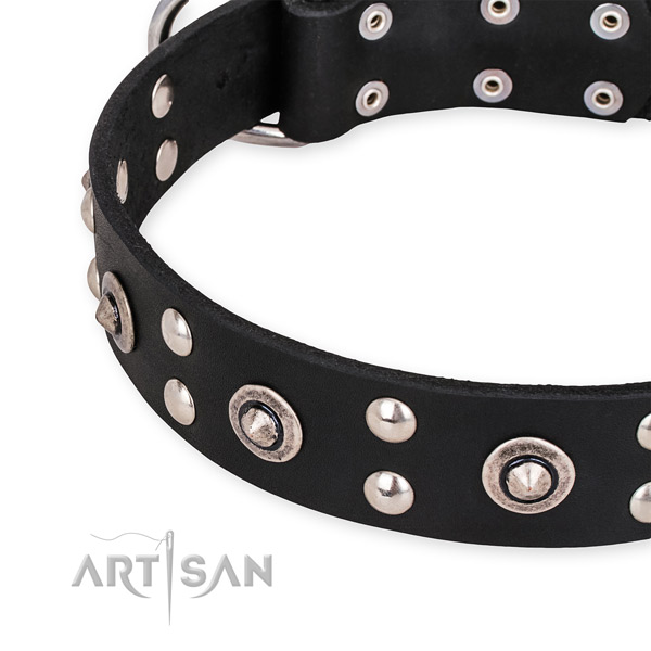 Genuine leather collar with rust-proof traditional buckle for your stylish pet