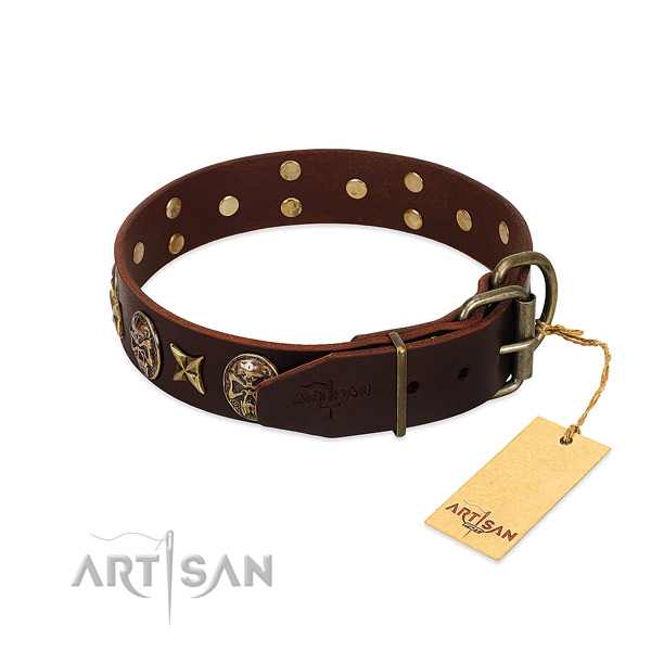 Rust resistant fittings on full grain genuine leather dog collar for your pet