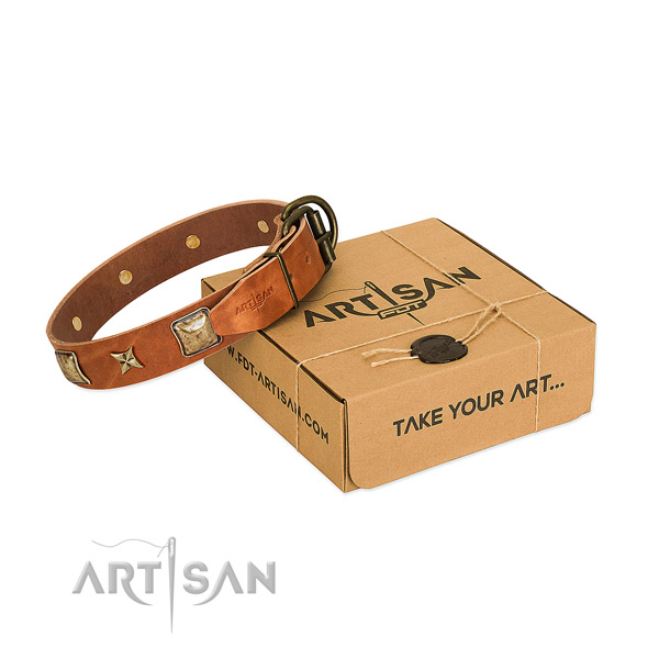 Perfect fit full grain genuine leather collar for your beautiful doggie