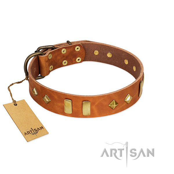 Comfortable wearing best quality full grain leather dog collar with decorations