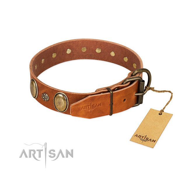 Daily walking soft genuine leather dog collar