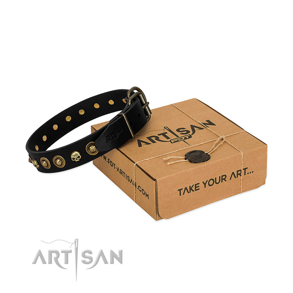 Full grain leather collar with trendy embellishments for your four-legged friend