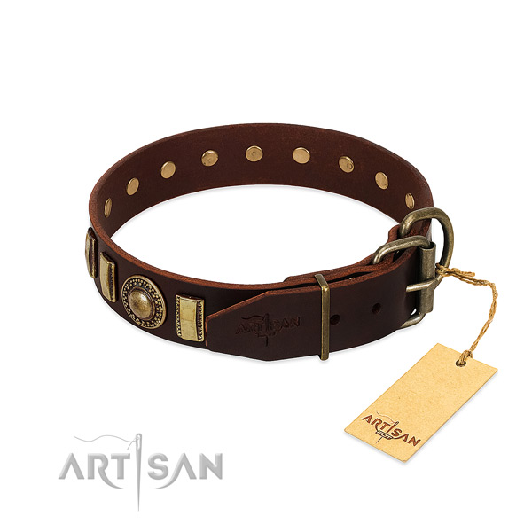 Top notch full grain leather dog collar with rust-proof traditional buckle