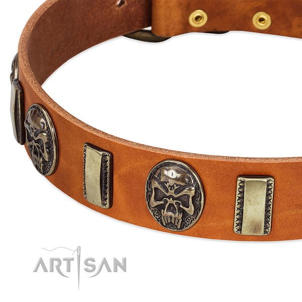 Rust resistant hardware on genuine leather dog collar for your four-legged friend