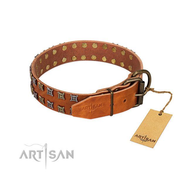 Quality full grain natural leather dog collar made for your canine