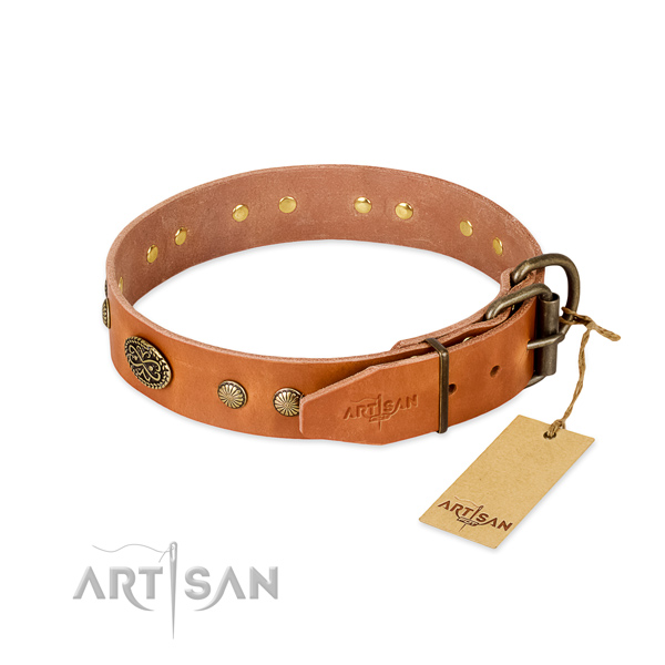 Reliable fittings on full grain natural leather dog collar for your canine