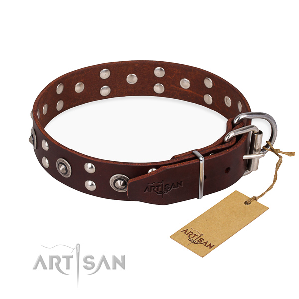 Reliable buckle on leather collar for your impressive pet