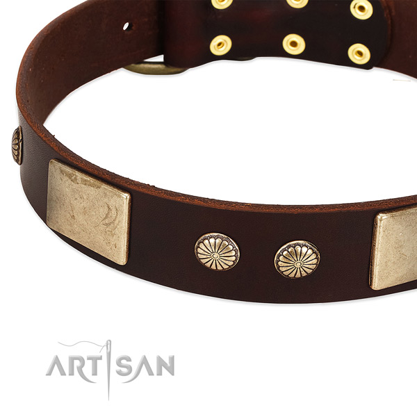 Strong hardware on full grain genuine leather dog collar for your doggie