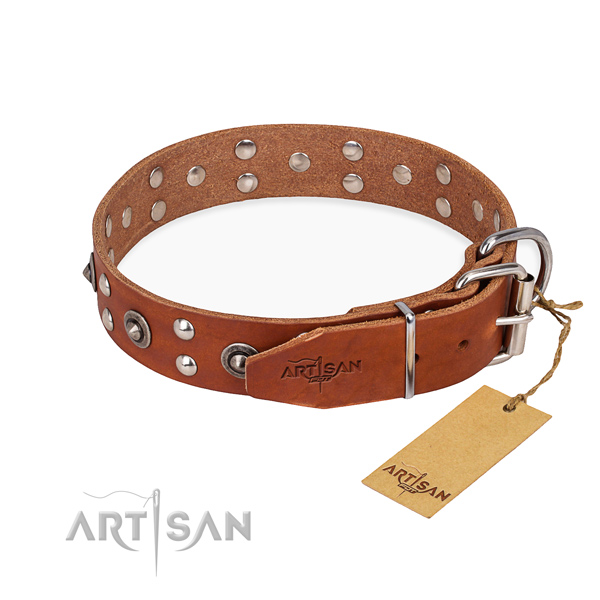 Corrosion resistant fittings on leather collar for your attractive doggie
