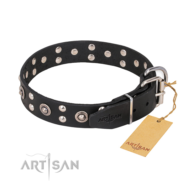Corrosion resistant buckle on full grain natural leather collar for your impressive doggie