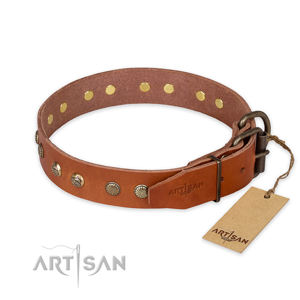 Rust-proof traditional buckle on full grain genuine leather collar for your handsome dog