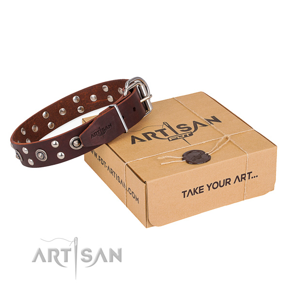 Rust resistant fittings on genuine leather collar for your stylish canine