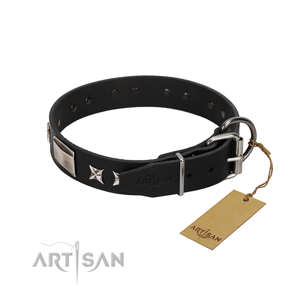 Gentle to touch full grain leather dog collar with reliable buckle