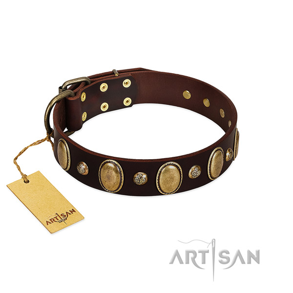 Full grain leather dog collar of best quality material with stunning decorations