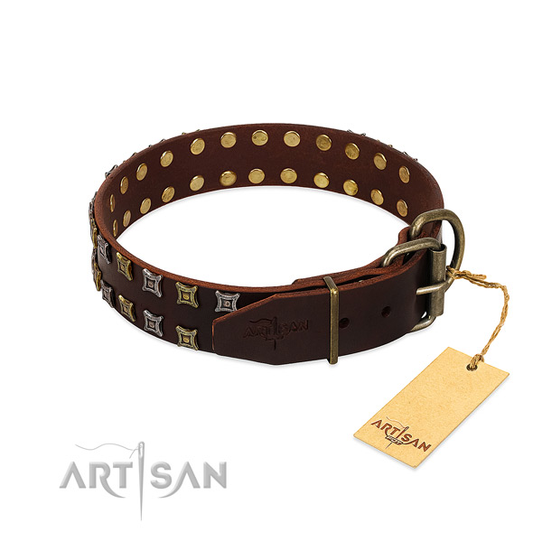 Top notch full grain natural leather dog collar made for your four-legged friend