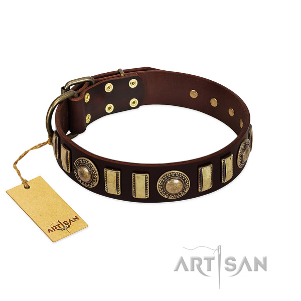 Best quality full grain natural leather dog collar with corrosion proof fittings