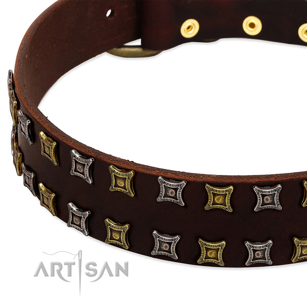 Soft full grain genuine leather dog collar for your impressive pet