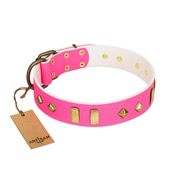 "Gentle Temptation" FDT Artisan Pink Leather English Bulldog Collar with Goldish Plates and Studs  "Gentle Temptation" FDT Artisan Pink Leather English Bulldog Collar with Goldish Plates and Studs