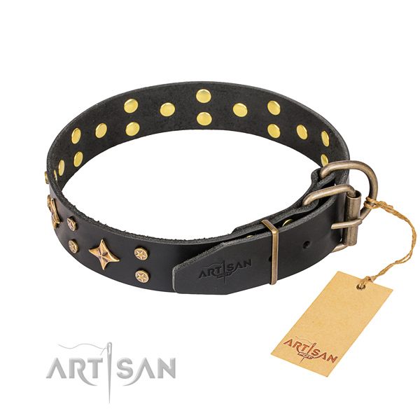 Handy use genuine leather collar with studs for your canine
