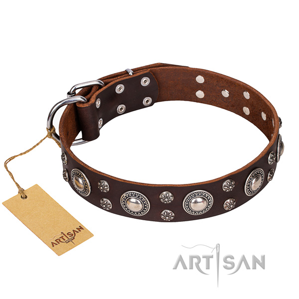 Long-wearing leather dog collar with rust-proof hardware