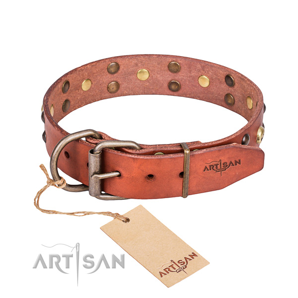 Leather dog collar with thoroughly polished edges for convenient walking